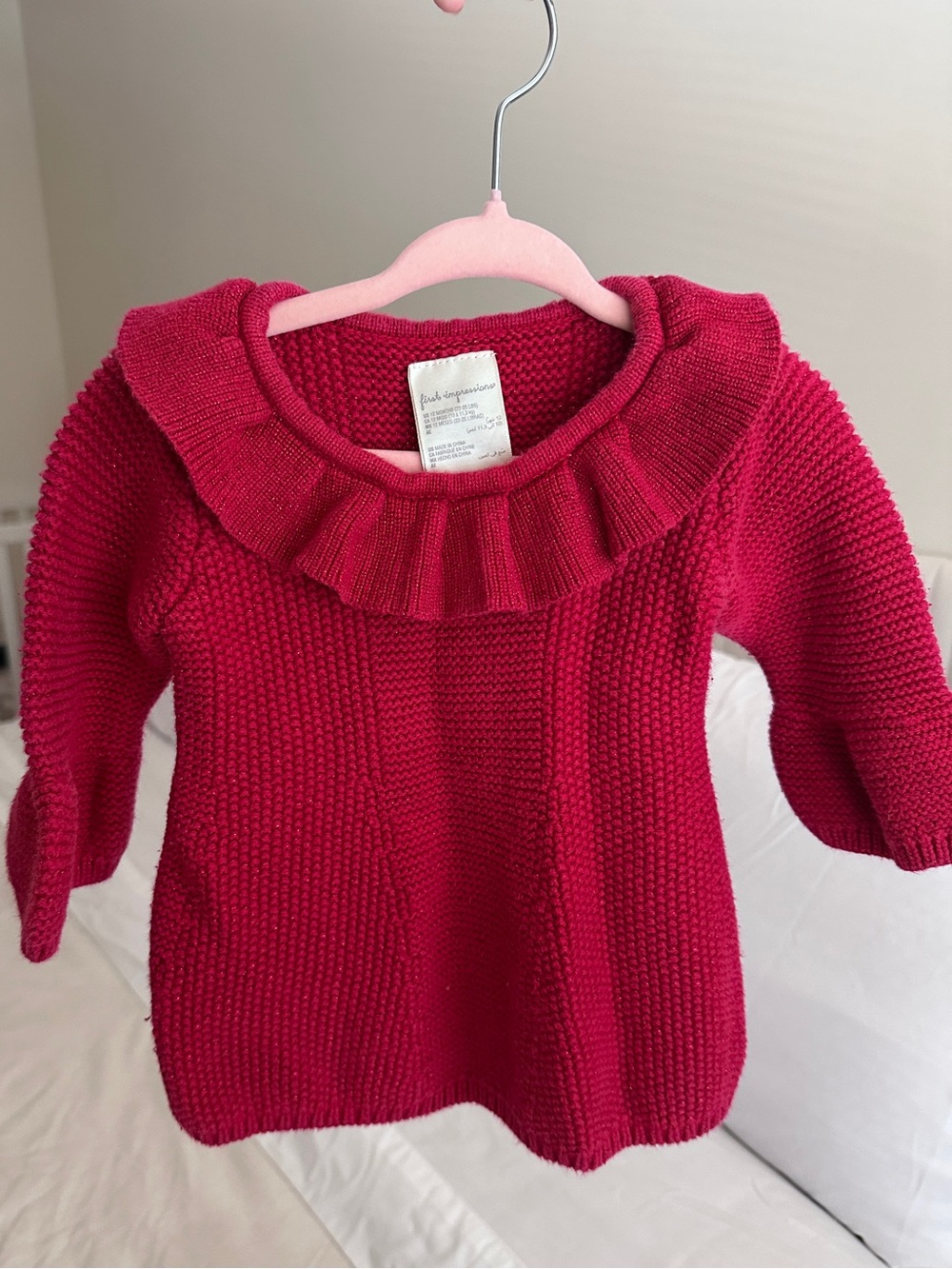 First Impressions Ruffled Crewneck Sweater Dress - sparkling red